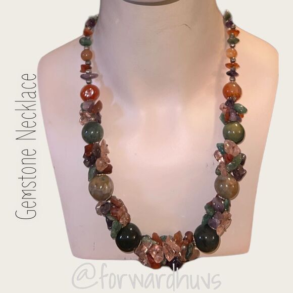 Semi-Precious Gemstone Cluster Necklace - Picture 4 of 11